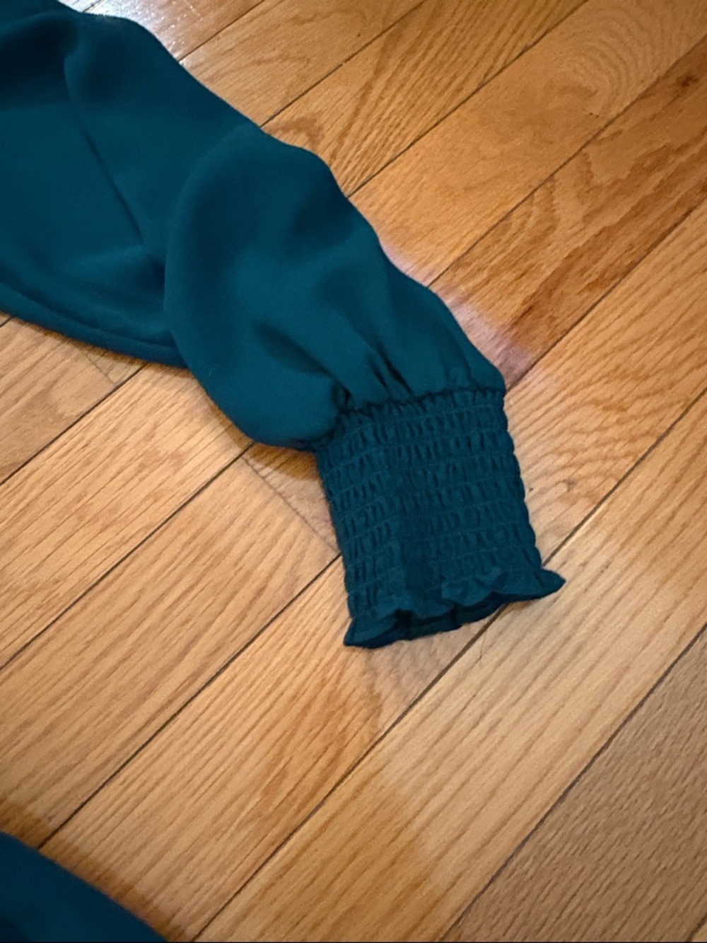 Amanda Uprichard Dark Teal Long Sleeve Smocked Waist Mini Dress - Picture 7 of 10